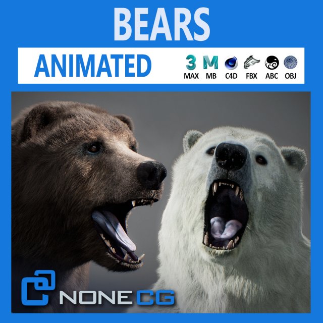 Animated Bears Pack Model 3D .c4d .max .obj .3ds .fbx .stl .blend 