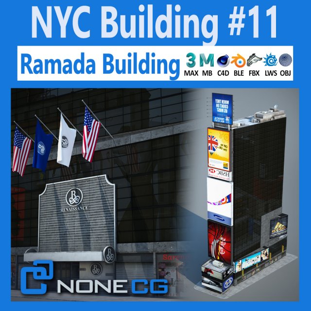 Ramada Renaissance Building Model 3D .c4d .max .obj .3ds .fbx .stl .blend 