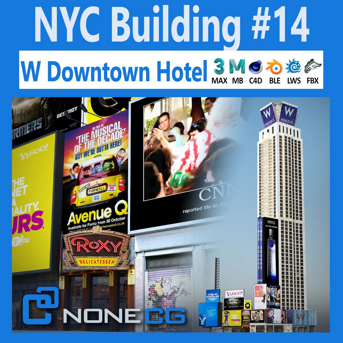 W Downtown Hotel Building 3D Model .c4d .max .obj .3ds .fbx .stl .blend 