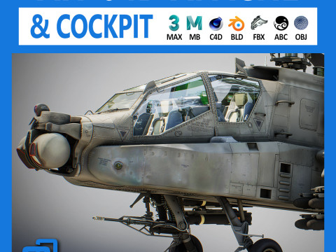 AH-64D Apache Longbow Helicopter with Cockpit 3D Model