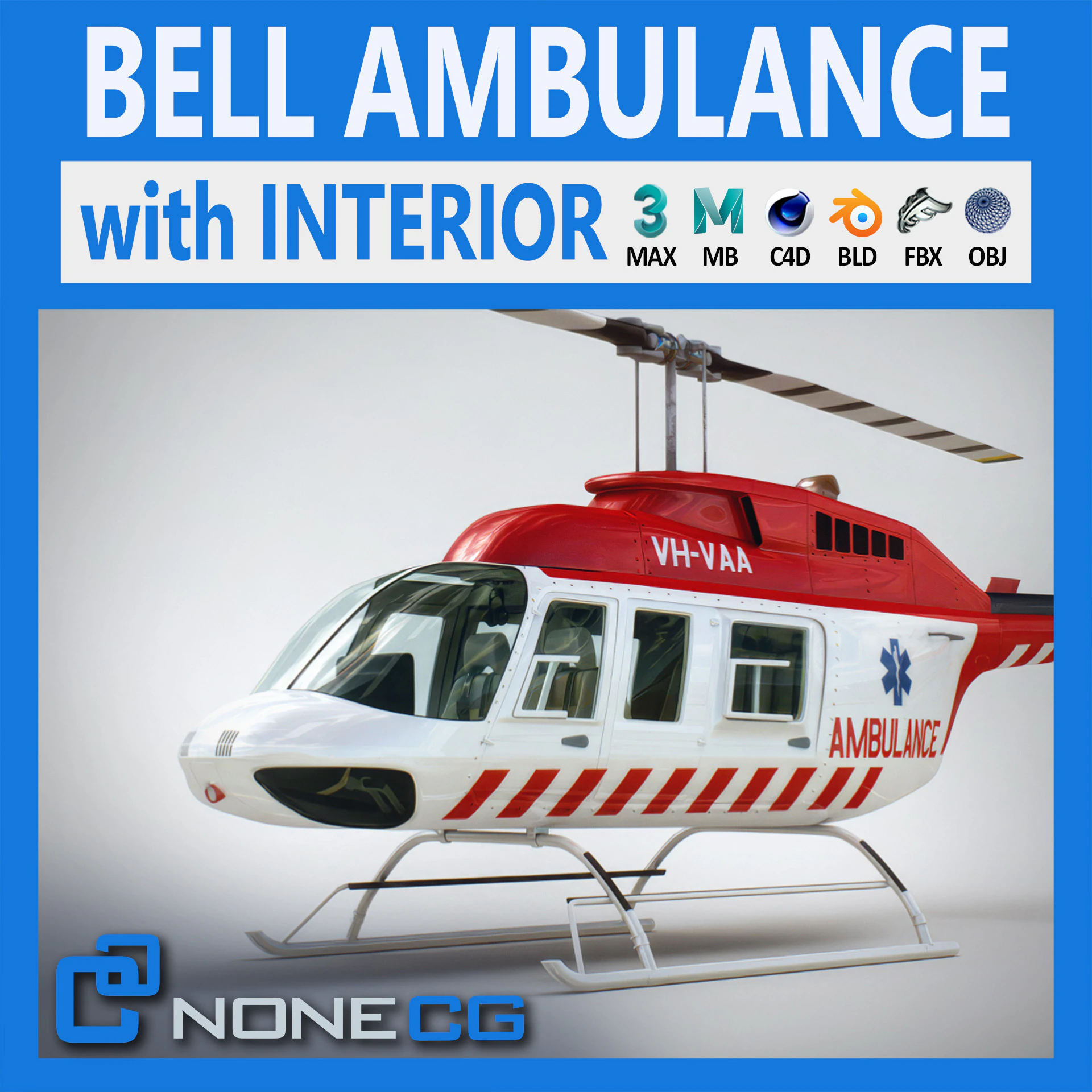 Helicopter Bell 206L Ambulance 3D Model .c4d .max .obj .3ds .fbx .stl .blend
