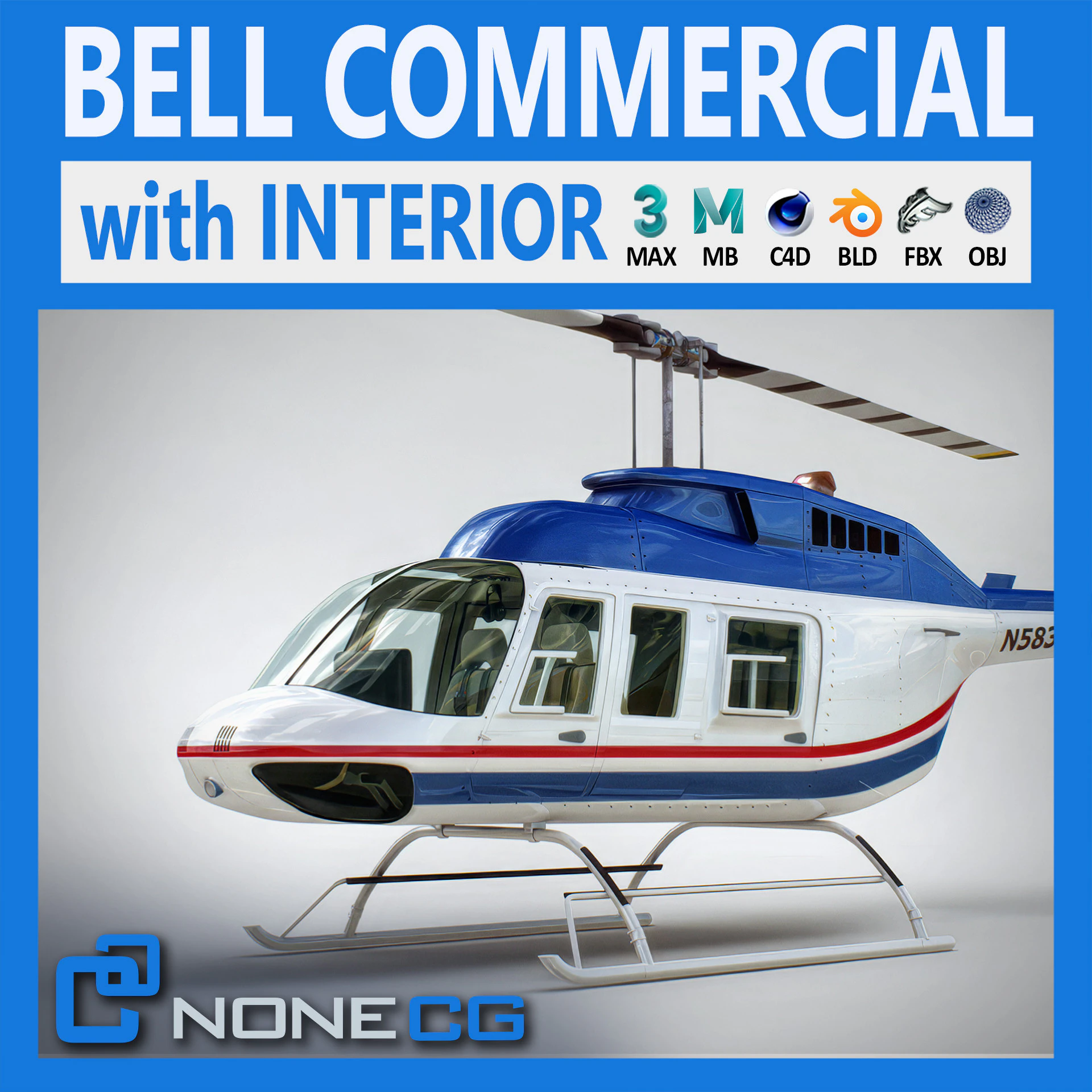 Helicopter Bell 206L Commercial 3D Model .c4d .max .obj .3ds .fbx .stl .blend 
