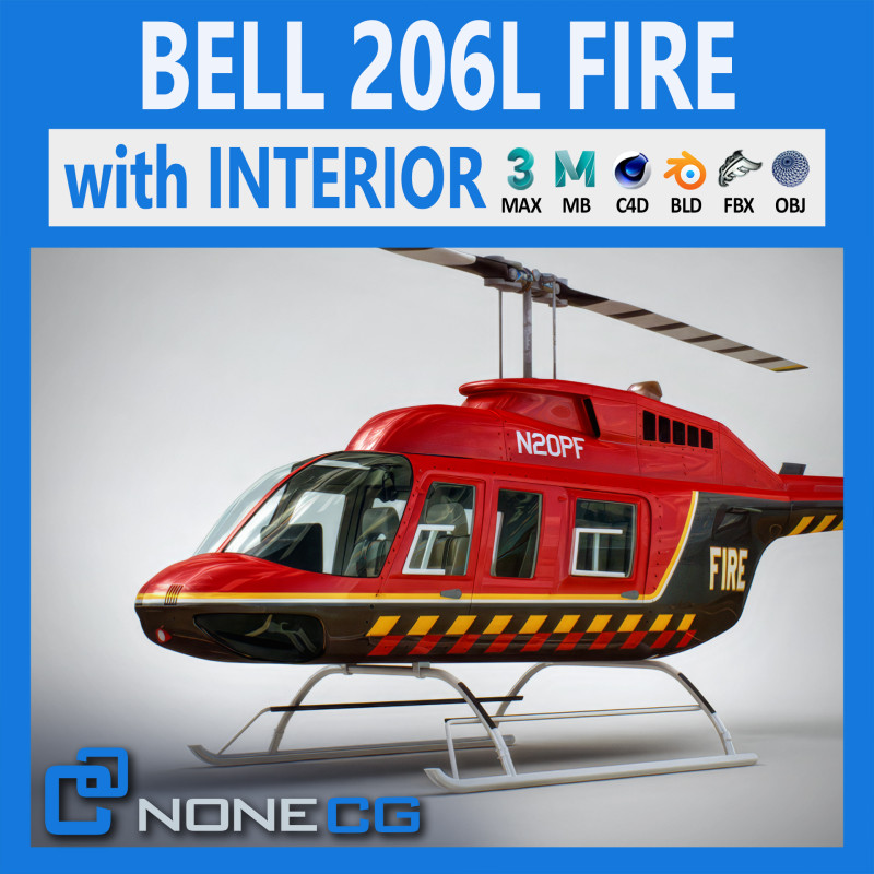 Helicopter Bell 206L Fire Modèle 3D .c4d .max .obj .3ds .fbx .stl .blend