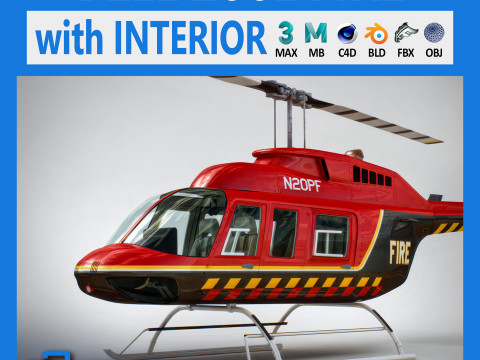 Helicopter Bell 206L Fire 3D Model