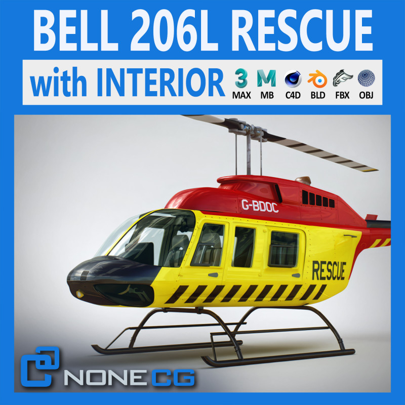 Helicopter Bell 206L Rescue 3D Model .c4d .max .obj .3ds .fbx .stl .blend