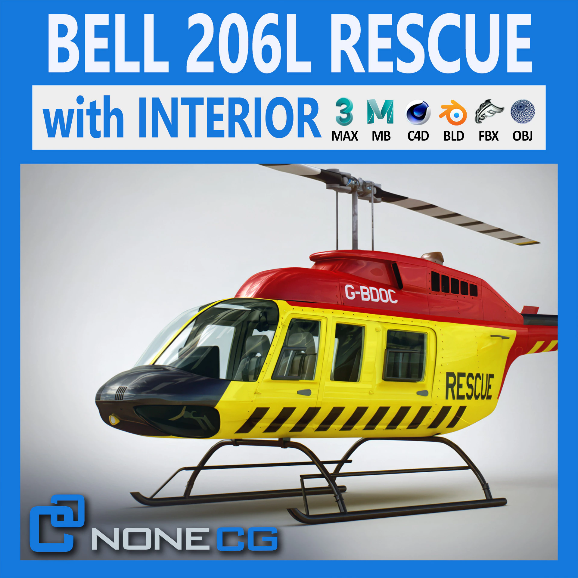 Helicopter Bell 206L Rescue 3D Model .c4d .max .obj .3ds .fbx .stl .blend 
