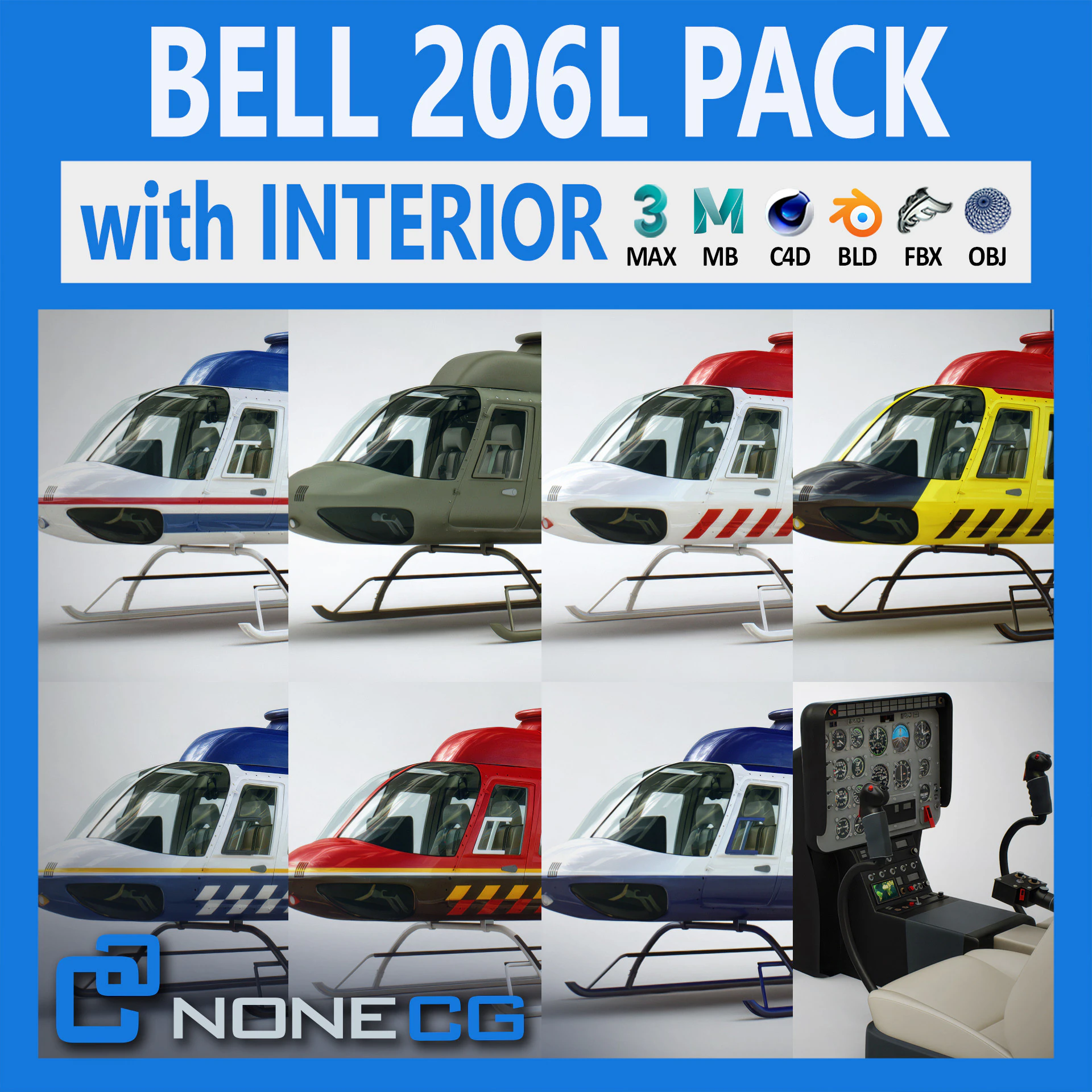 Helicopter Bell 206L Pack 3D Model .c4d .max .obj .3ds .fbx .stl .blend 