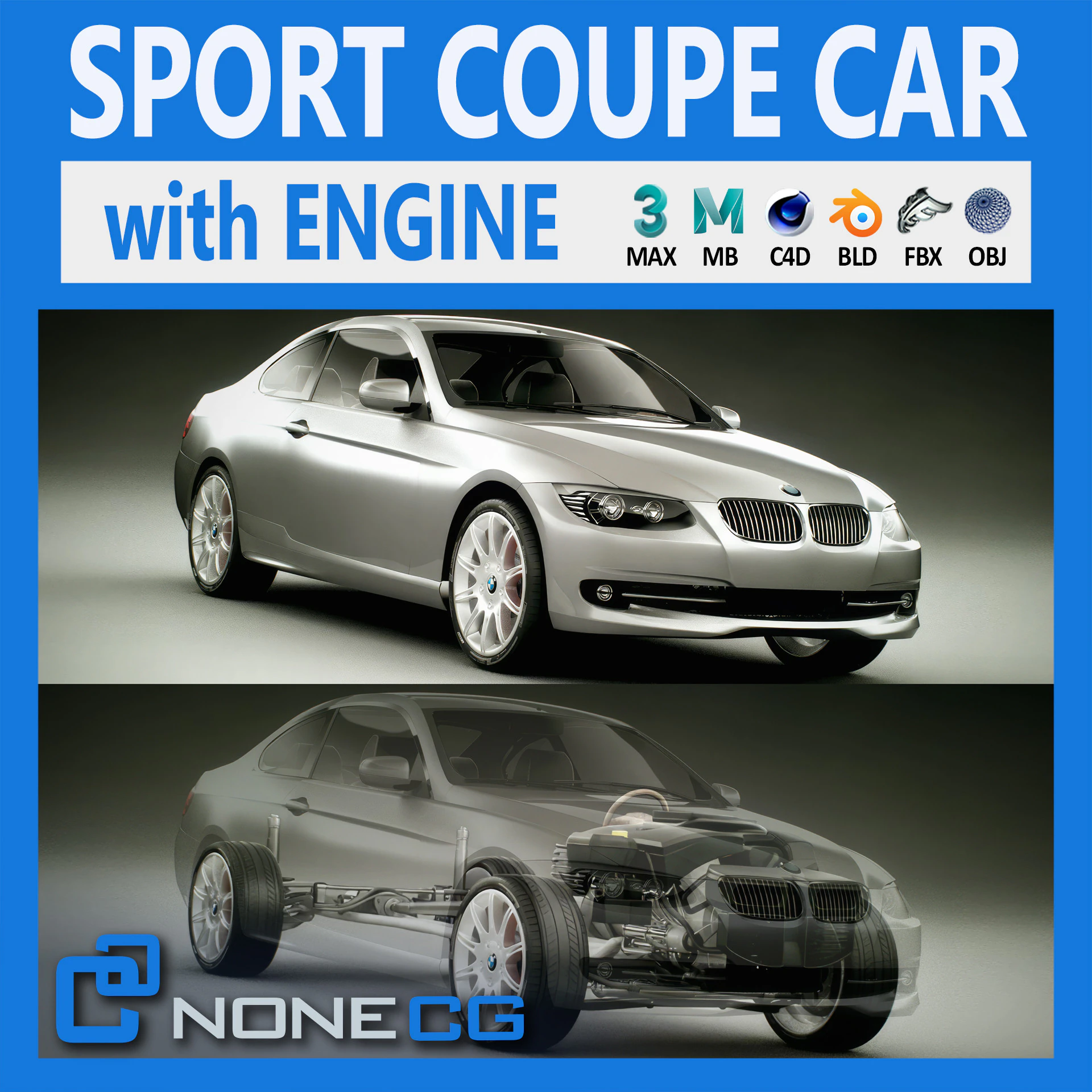 Sport Coupe Car 3D Model .c4d .max .obj .3ds .fbx .stl .blend