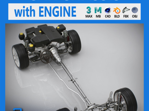 कार चेसिस और इंजन 3D मॉडल