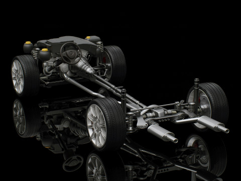 Автомобильное шасси и двигатель 3D Модель