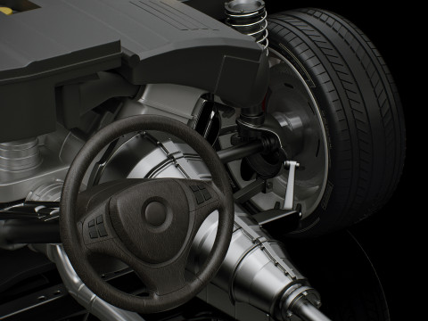 Автомобильное шасси и двигатель 3D Модель