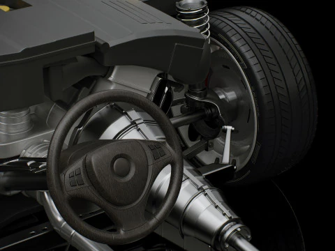 Car Chassis and Engine 3D Model