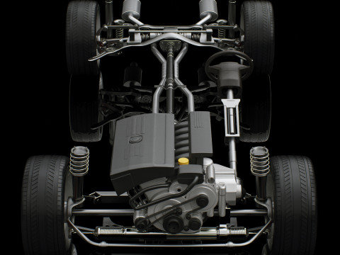 Автомобильное шасси и двигатель 3D Модель