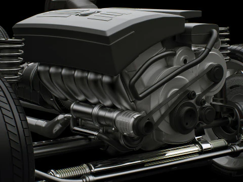 Car Chassis and Engine 3D Model