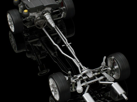 Car Chassis and Engine 3D Model