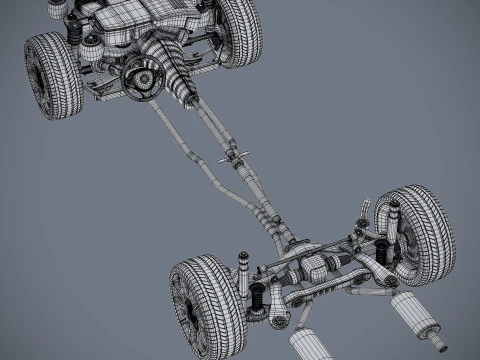 Car Chassis and Engine 3D Model