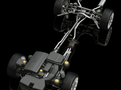 Car Chassis and Engine 3D Model