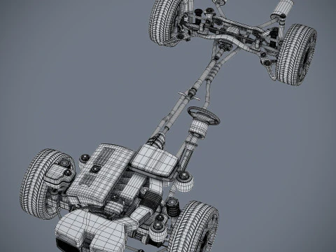 Car Chassis and Engine 3D Model