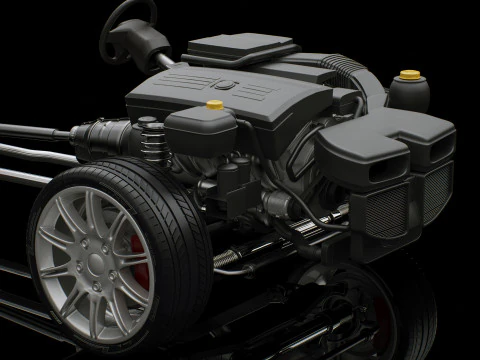Car Chassis and Engine 3D Model
