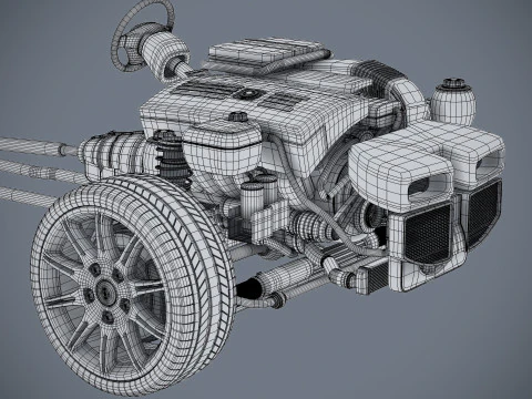 Car Chassis and Engine 3D Model
