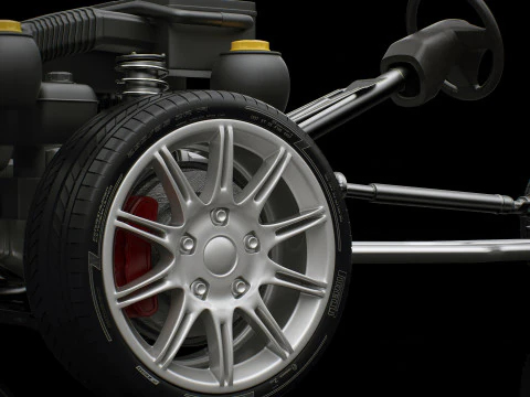 Car Chassis and Engine 3D Model