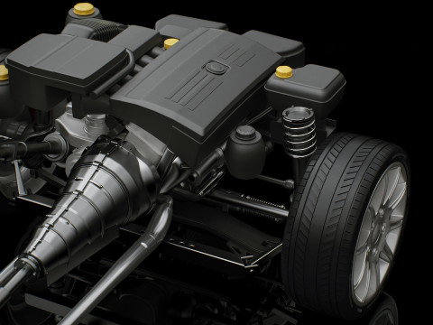 Автомобильное шасси и двигатель 3D Модель