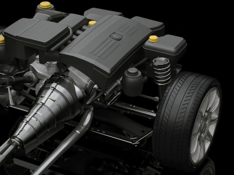 Car Chassis and Engine 3D Model