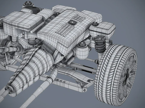 Car Chassis and Engine 3D Model