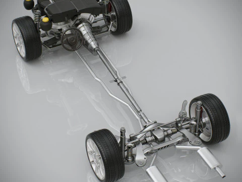 Car Chassis and Engine 3D Model