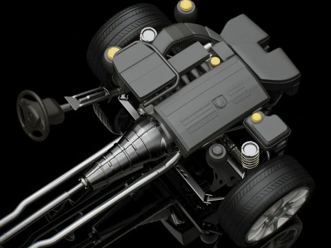 Car Chassis and Engine 3D Model