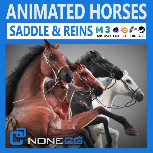 Animated Horses v5 3D 模型 .c4d .max .obj .3ds .fbx .stl .blend 