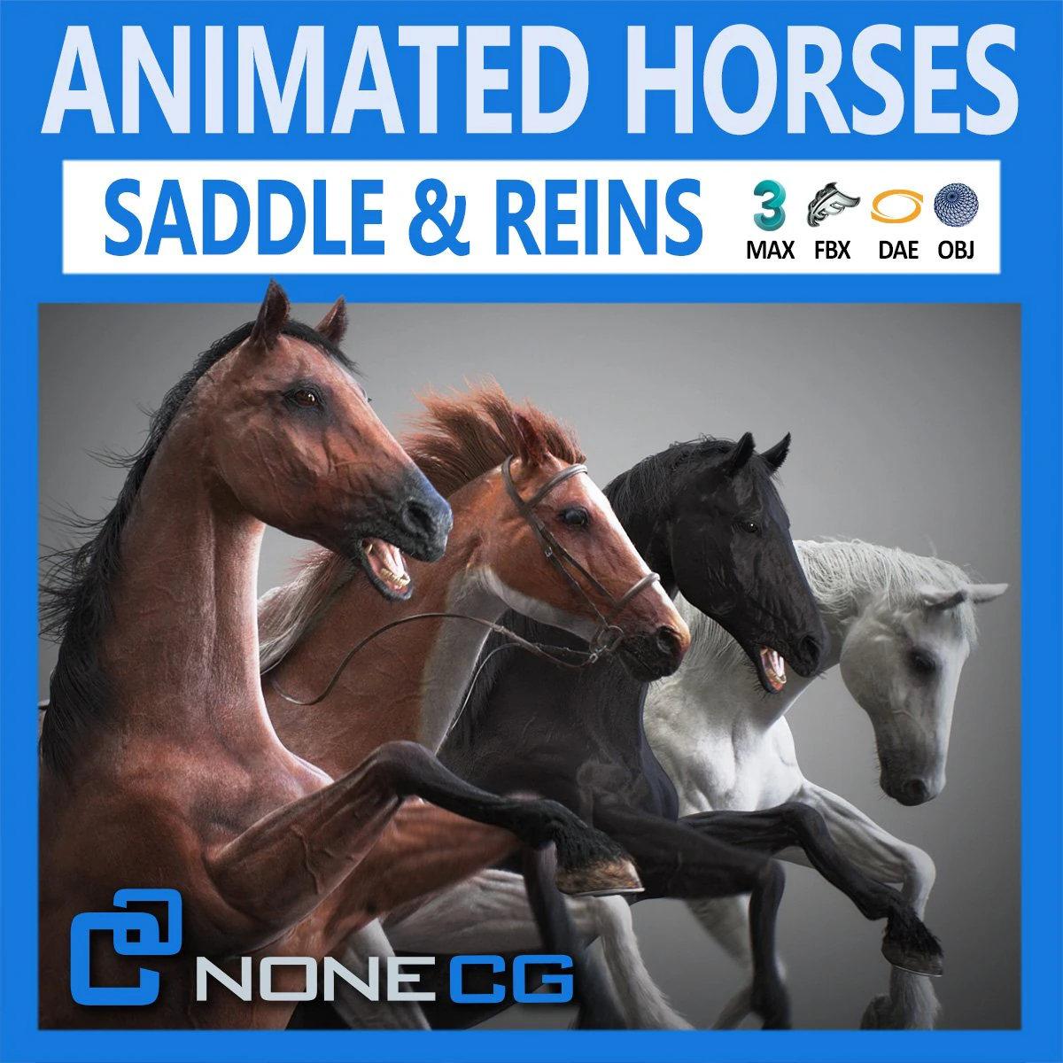 Animated horses 3dsmax 3D Model .c4d .max .obj .3ds .fbx .stl .blend 
