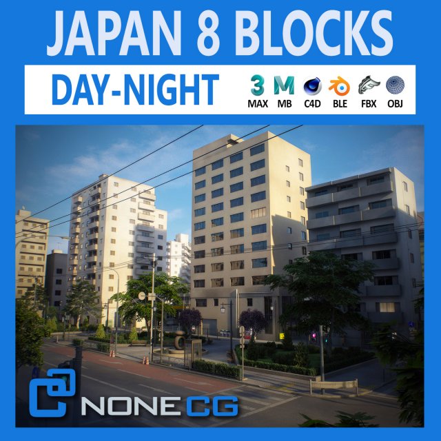 Japan 8 blocks 34 buildings Modelo 3D .c4d .max .obj .3ds .fbx .stl .blend 