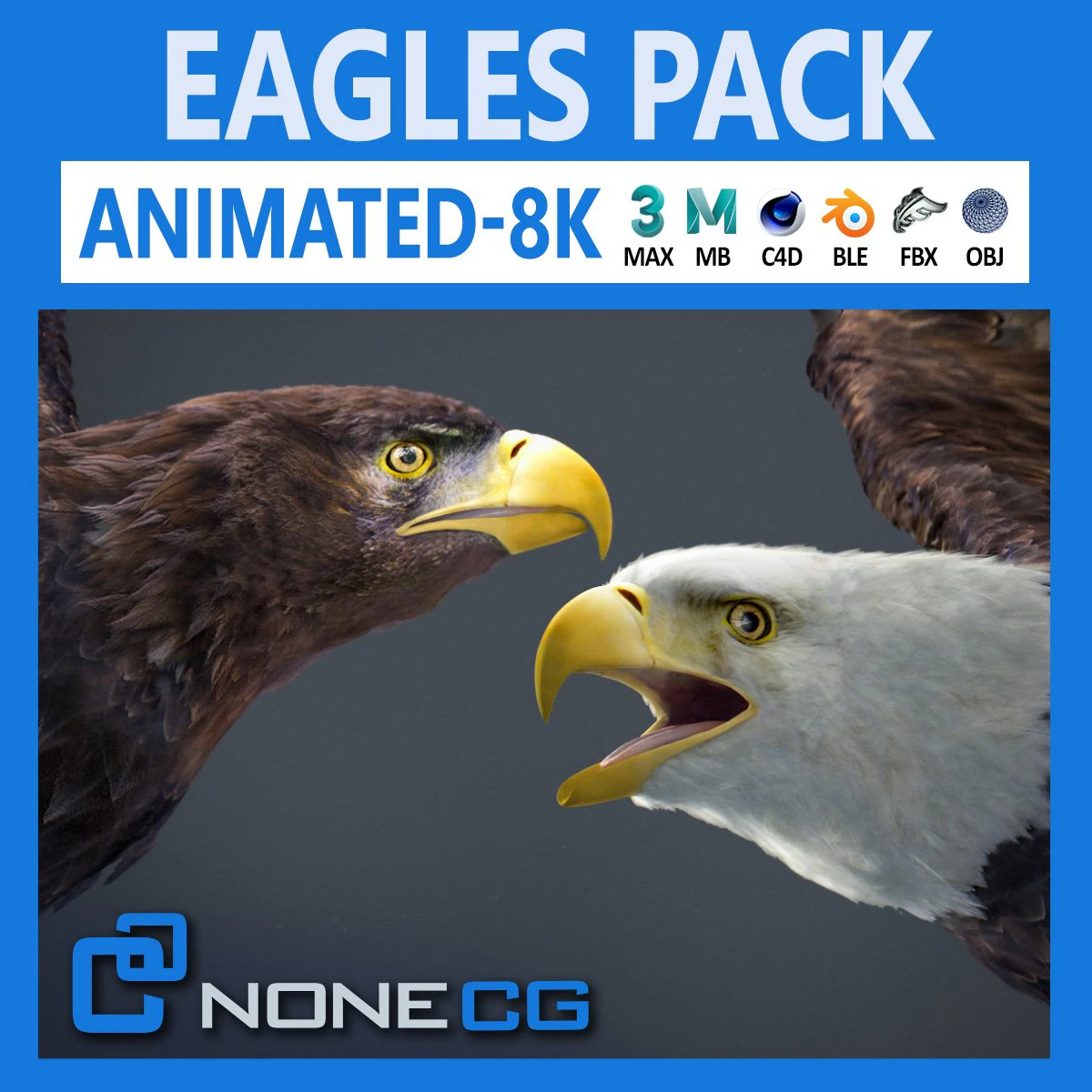 Animated Eagles 3D Model .c4d .max .obj .3ds .fbx .stl .blend