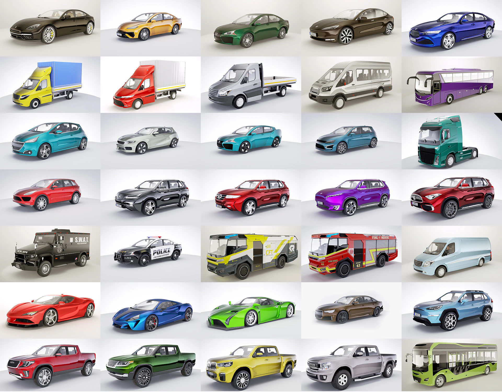 35 Generic Lowpoly Cars 3D Model .c4d .max .obj .3ds .fbx .stl .blend 