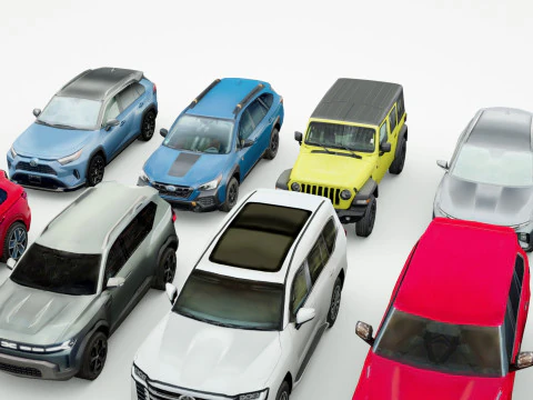 18 SUVs and VANs Low-poly 3D Model