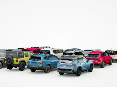 18 SUVs and VANs Low-poly 3D Model