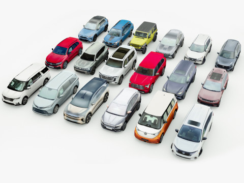 18 SUVs and VANs Low-poly Modello 3D