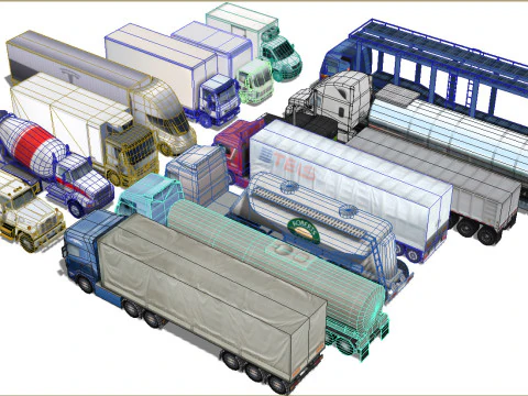 14 Low-Poly Trucks vol1 3D Model