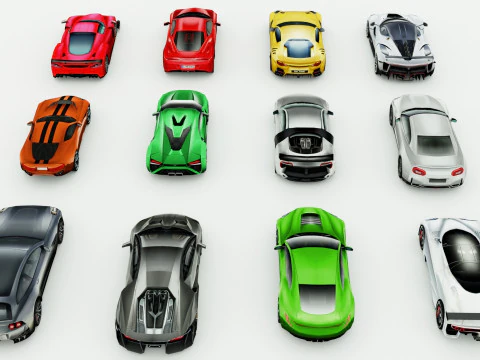 12 auto sportive low poly vol 2 Modello 3D