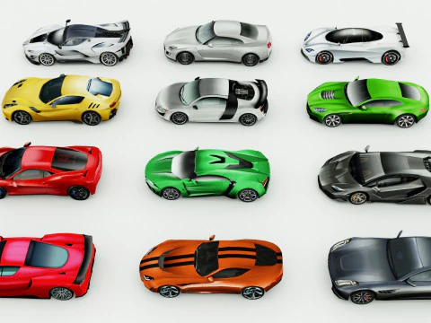 12 auto sportive low poly vol 2 Modello 3D