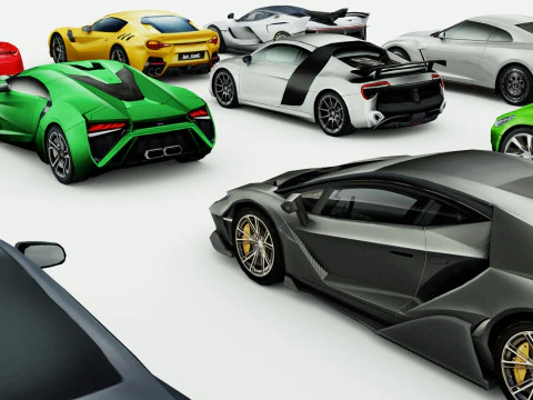12 auto sportive low poly vol 2 Modello 3D