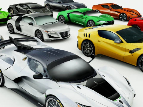 12 auto sportive low poly vol 2 Modello 3D
