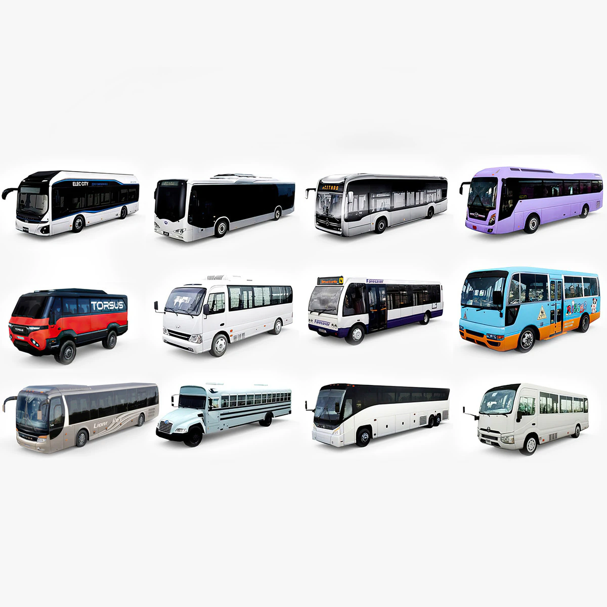 12 lowpoly Buses Vol1 3D Model .c4d .max .obj .3ds .fbx .stl .blend 