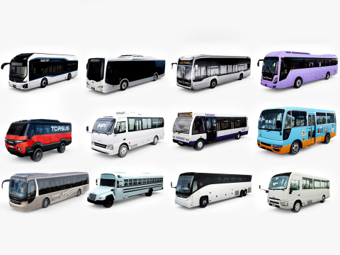 12 lowpoly Buses Vol1 3D 模型