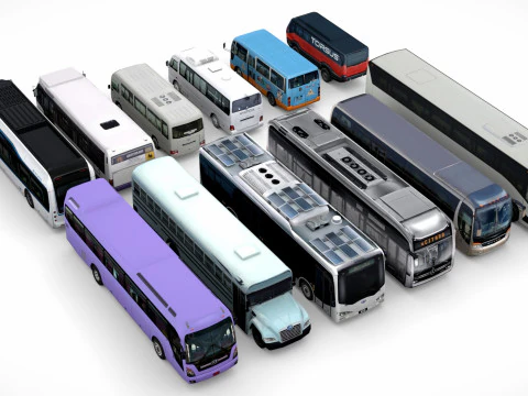 12 lowpoly Buses Vol1 3D Model