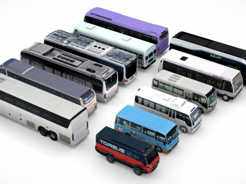 12 lowpoly Buses Vol1 Modelo 3D