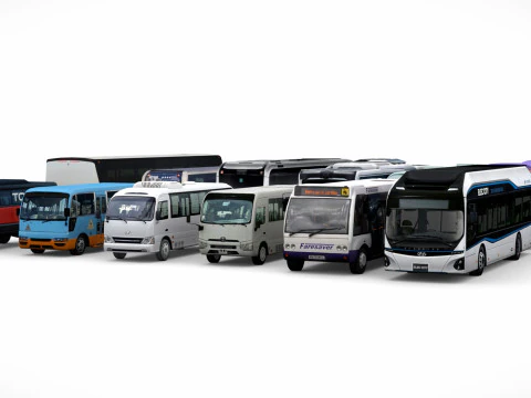 12 lowpoly Buses Vol1 3D Model