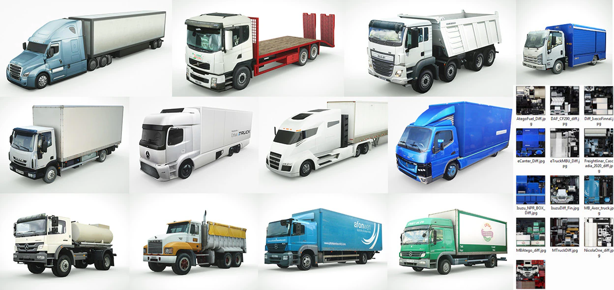12 Low-Poly Trucks vol2 3D Model .c4d .max .obj .3ds .fbx .stl .blend 