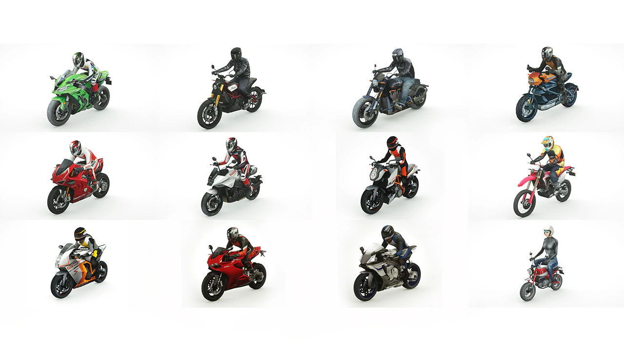 12 motocicletas Low Poly Modelo 3D .c4d .max .obj .3ds .fbx .stl .blend 